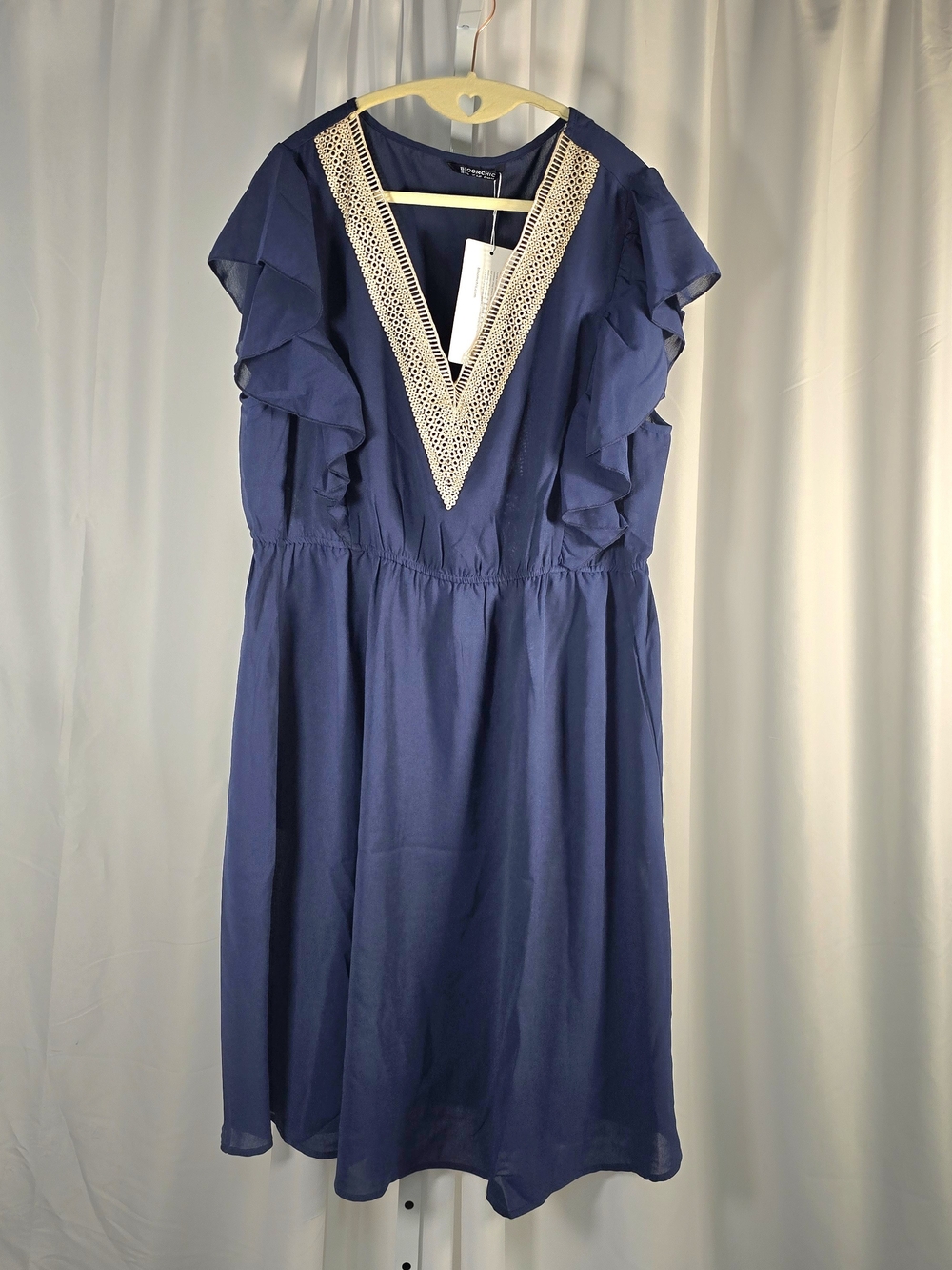 BLOOMCHIC Cap Sleeve Navy Blue Chiffon Summer Midi Dress- Size 14/16 (1XL)- NWT